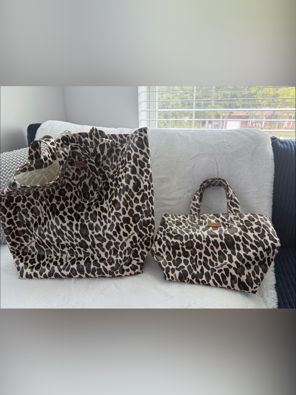 Consuela Leopard Print Tote and Mini Satchel in Brown and Black